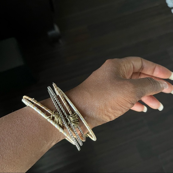 Bronze Textured Bangle Bracelet w/charms Stack - Picture 4 of 4